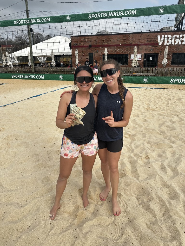me and my women's volleyball partner winning